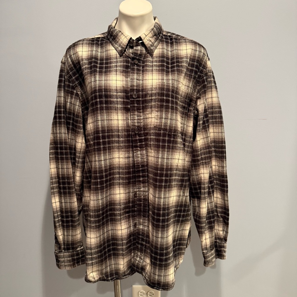Eddie Bauer Men’s XL Brown Plaid Flannel Shirt Relaxed Fit 100% Cotton